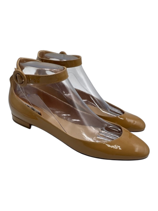 Francesco Russo Shoe Size 38.5 Beige Patent Leather Almond Toe Ankle Wrap Flats Beige / 38.5