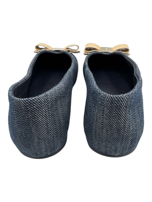 Ferragamo Shoe Size 8 Navy & Beige Textile & Leather Round Toe Bow Detail Flats Navy & Beige / 8