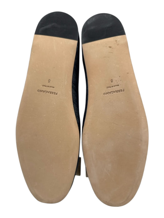 Ferragamo Shoe Size 8 Navy & Beige Textile & Leather Round Toe Bow Detail Flats Navy & Beige / 8