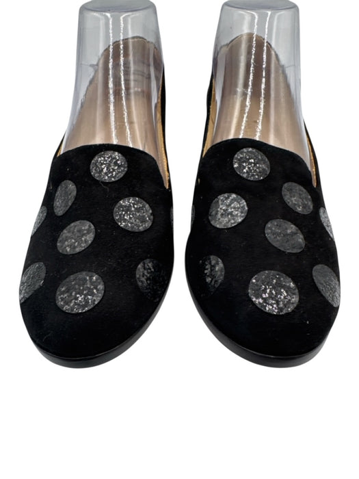Kate Spade Shoe Size 8 Black Leather Suede Round Toe Polka Dot Glitter Flats Black / 8