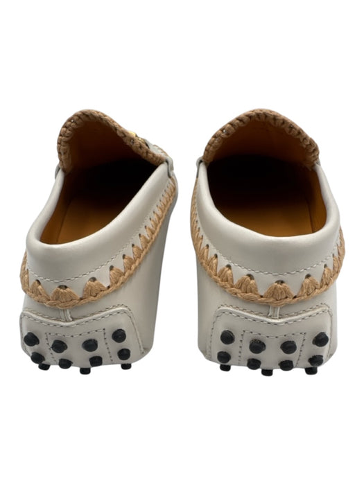 Tod's Shoe Size 38 White & Beige Leather Round Toe Logo Whipstich Detail Loafers White & Beige / 38