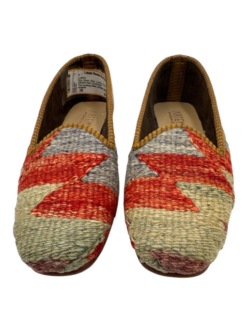 Artemis Shoe Size 38 Red, Green, Blue Leather Wool Zig Zag Stacked Heel Loafers Red, Green, Blue / 38
