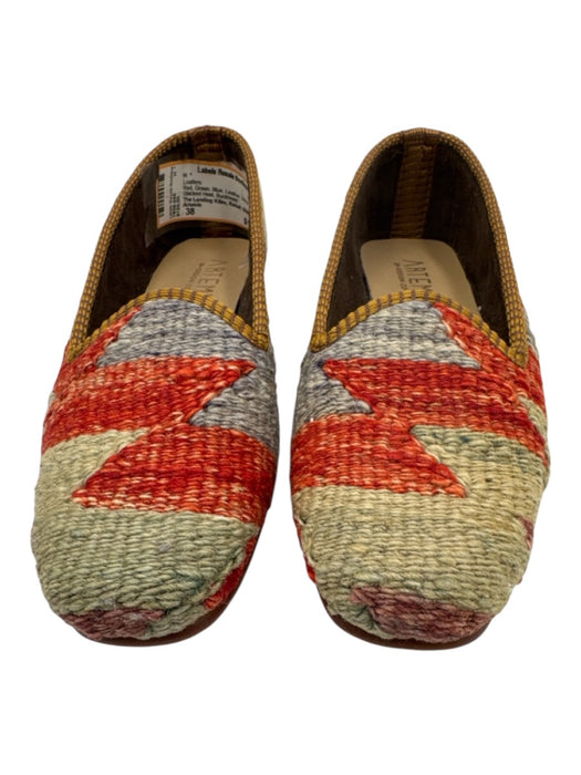 Artemis Shoe Size 38 Red, Green, Blue Leather Wool Zig Zag Stacked Heel Loafers Red, Green, Blue / 38