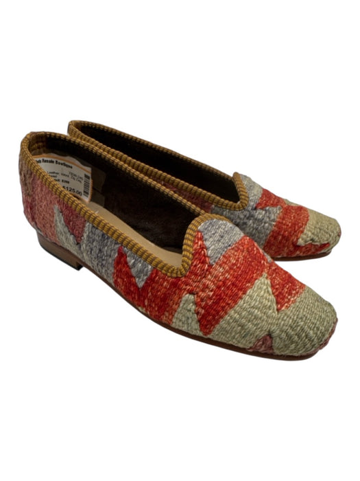 Artemis Shoe Size 38 Red, Green, Blue Leather Wool Zig Zag Stacked Heel Loafers Red, Green, Blue / 38