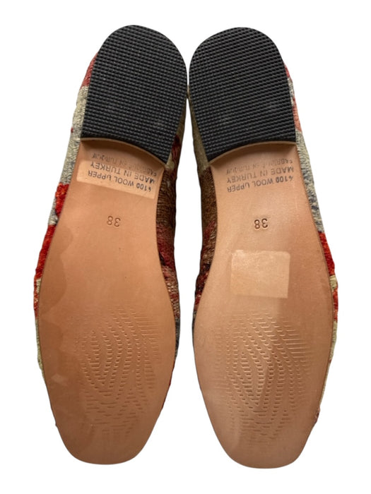 Artemis Shoe Size 38 Red, Green, Blue Leather Wool Zig Zag Stacked Heel Loafers Red, Green, Blue / 38