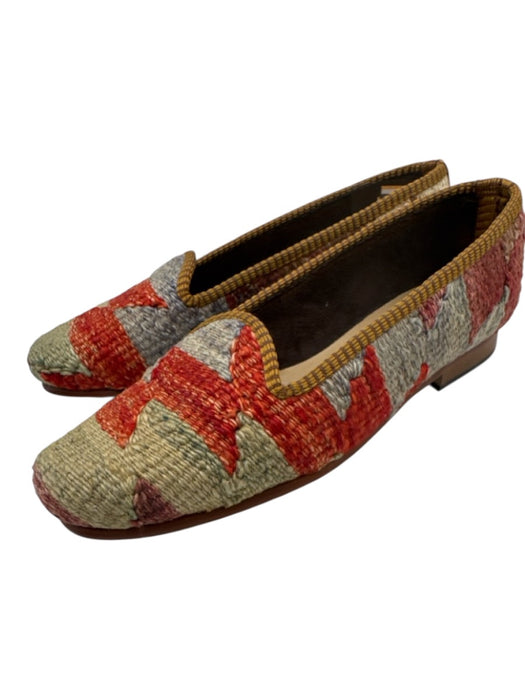 Artemis Shoe Size 38 Red, Green, Blue Leather Wool Zig Zag Stacked Heel Loafers Red, Green, Blue / 38