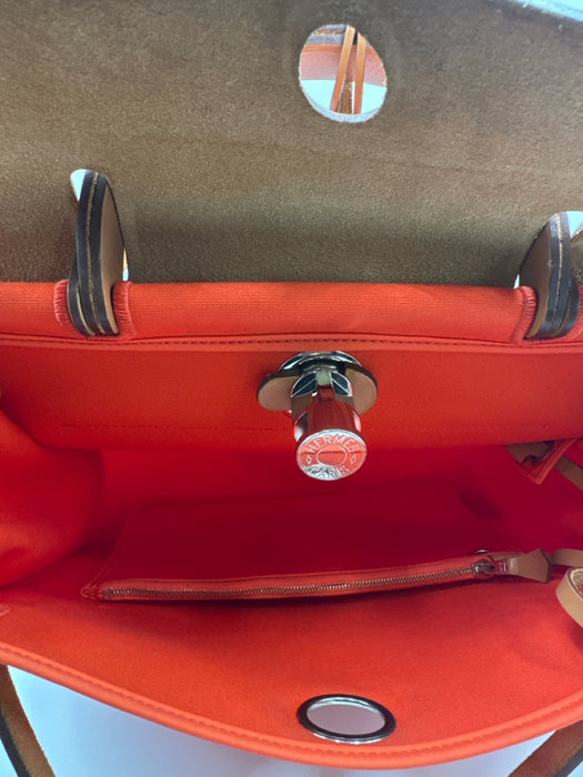 Hermes Orange Canvas Leather Silver Hardware Crossbody Certified by Entrupy Bag
