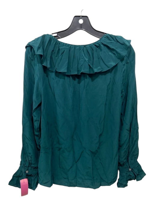 J Crew Size XS Emerald Green Silk Ruffle Neck Long Sleeve V Neck Top Emerald Green / XS