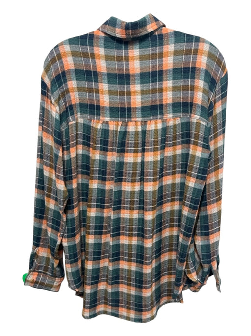 Pilcro Size XS Blue, Orange, Green Viscose Blend Long Sleeve Plaid Pockets Top Blue, Orange, Green / XS