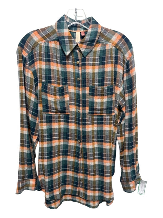 Pilcro Size XS Blue, Orange, Green Viscose Blend Long Sleeve Plaid Pockets Top Blue, Orange, Green / XS