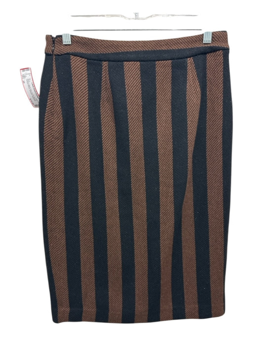 Size 36 Brown & Black Print Acrylic Side Zip Vertical Stripes Shimmer Skirt Brown & Black Print / 36
