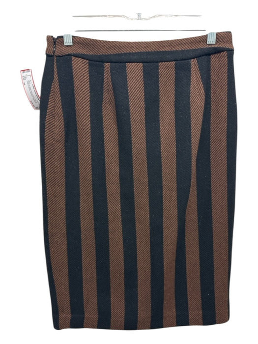 Size 36 Brown & Black Print Acrylic Side Zip Vertical Stripes Shimmer Skirt Brown & Black Print / 36