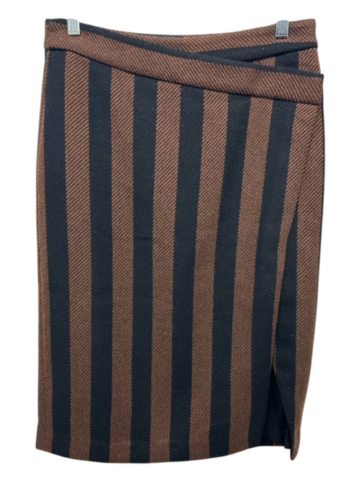 Size 36 Brown & Black Print Acrylic Side Zip Vertical Stripes Shimmer Skirt Brown & Black Print / 36