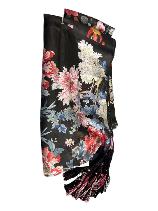 Johnny Was Black & Multi Silk Square Tassel Floral scarf Black & Multi / One Size