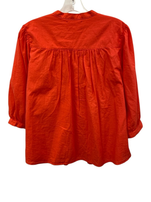 XiRENA Size S Orange Cotton Long Sleeve Split Neck pleats Top Orange / S