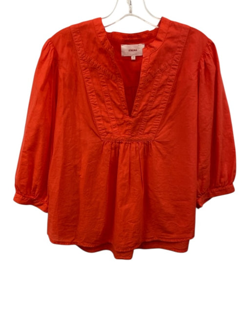 XiRENA Size S Orange Cotton Long Sleeve Split Neck pleats Top Orange / S