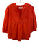 XiRENA Size S Orange Cotton Long Sleeve Split Neck pleats Top Orange / S