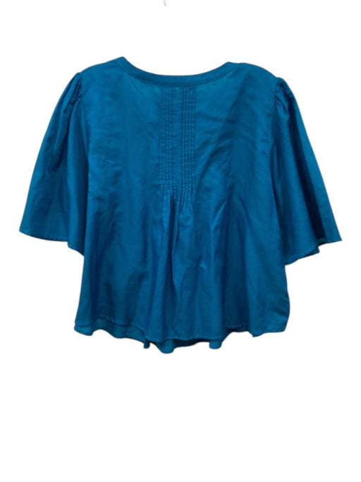 XiRENA Size S Blue Cotton & Silk Long Sleeve Split Neck pleats Top Blue / S