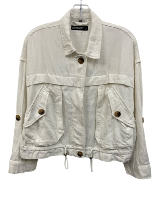 Blank NYC Size XS White Cotton & Linen Long Sleeve Buttons Crop Overshirt Top White / XS