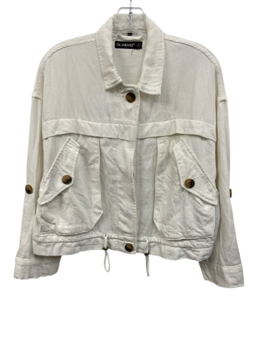 Blank NYC Size XS White Cotton & Linen Long Sleeve Buttons Crop Overshirt Top White / XS