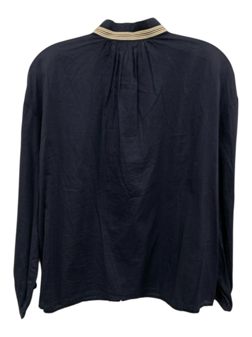 Sundry Size 1 Navy & white Cotton Long Sleeve Button Up Sheer High Neck Top Navy & white / 1