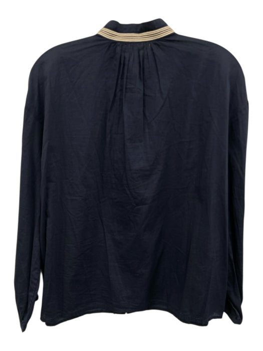 Sundry Size 1 Navy & white Cotton Long Sleeve Button Up Sheer High Neck Top Navy & white / 1