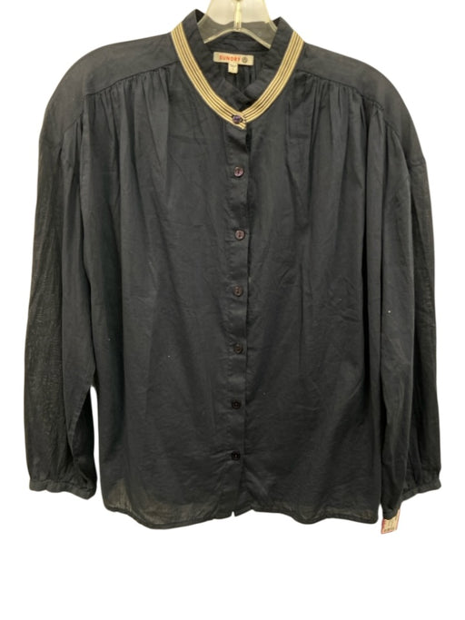 Sundry Size 1 Navy & white Cotton Long Sleeve Button Up Sheer High Neck Top Navy & white / 1