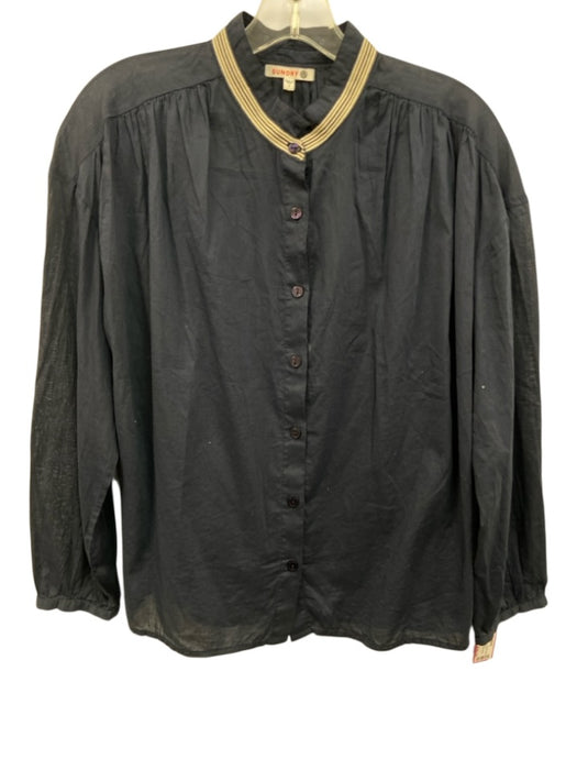 Sundry Size 1 Navy & white Cotton Long Sleeve Button Up Sheer High Neck Top Navy & white / 1