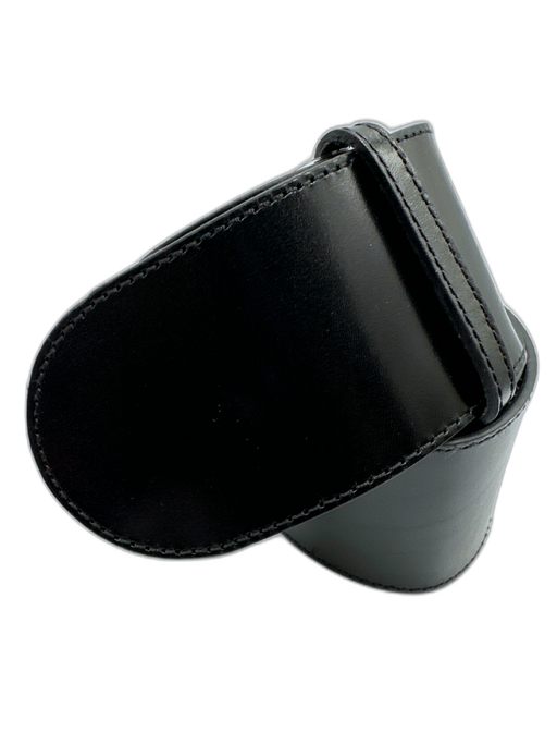 COS Black Leather Wide Silver Hardware Rectangle Buckle Belts Black / XS/S