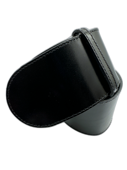 COS Black Leather Wide Silver Hardware Rectangle Buckle Belts Black / XS/S