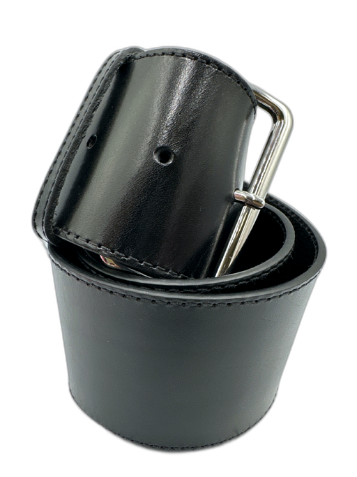 COS Black Leather Wide Silver Hardware Rectangle Buckle Belts Black / XS/S