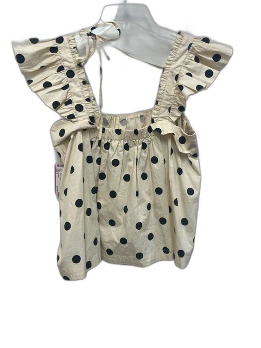 En Saison Size S Cream & Black Cotton Polka Dots Ruffle Straps Scallop Trim Top Cream & Black / S