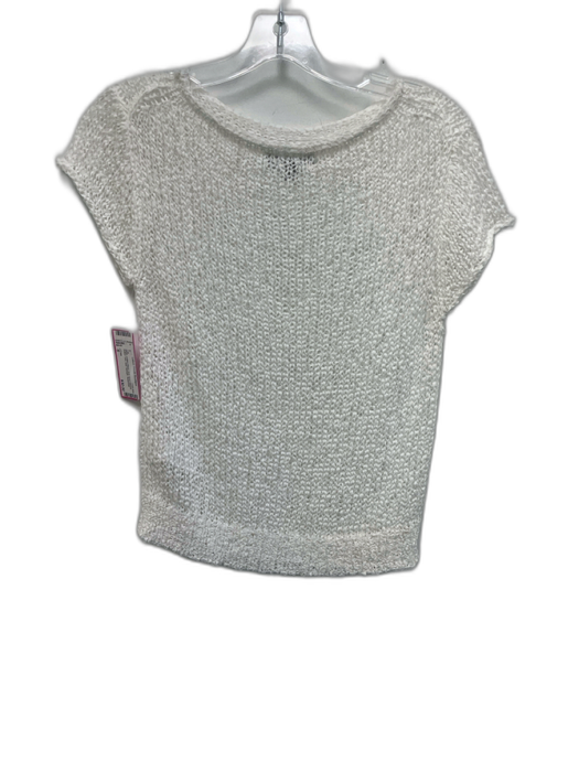 J Crew Size S White Cotton Blend Knit Short Sleeve Rolled Trim See Through Top White / S