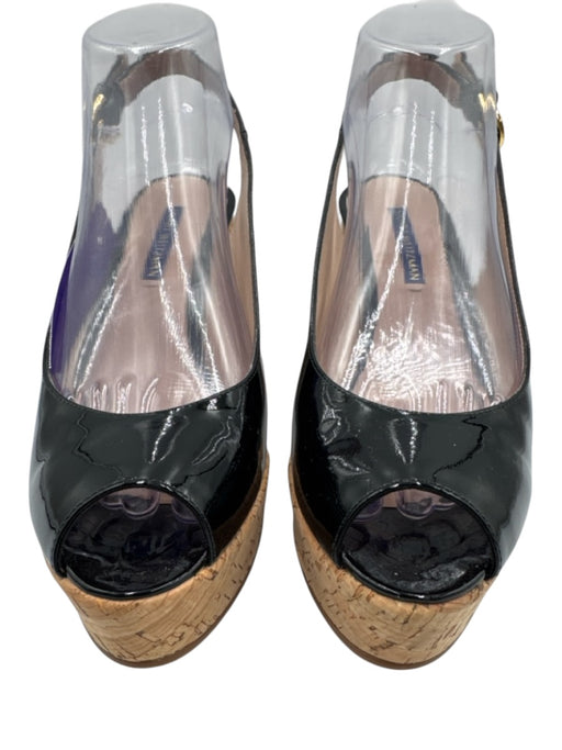 Stuart Weitzman Shoe Size 8 Black & Beige Patent Leather Cork Wedge Wedges Black & Beige / 8