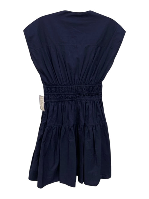 Derek Lam 10 Crosby Size 0 Navy Blue Cotton Cap Sleeve Ruched waist V Neck Dress Navy Blue / 0
