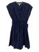 Derek Lam 10 Crosby Size 0 Navy Blue Cotton Cap Sleeve Ruched waist V Neck Dress Navy Blue / 0