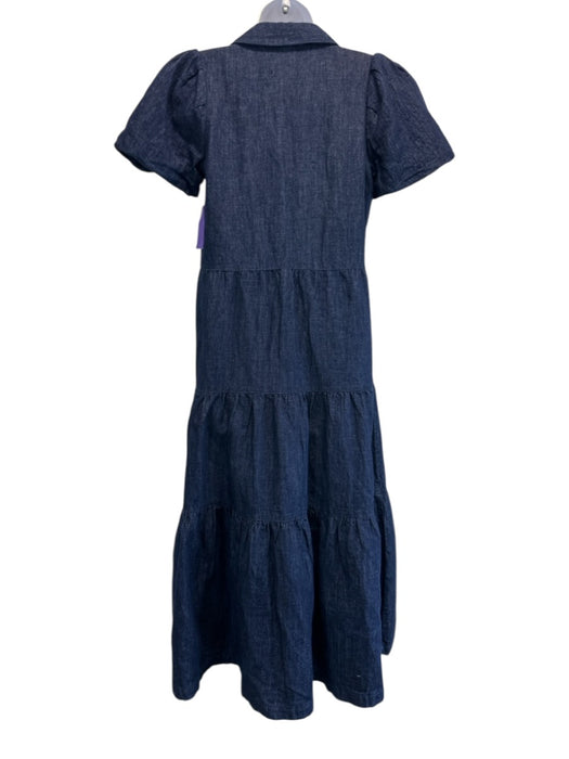 Brochu Walker Size XS Dark Wash Cotton Collar Neck Button Down Tiered Dress Dark Wash / XS