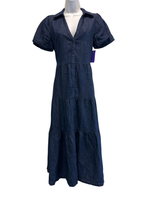 Brochu Walker Size XS Dark Wash Cotton Collar Neck Button Down Tiered Dress Dark Wash / XS