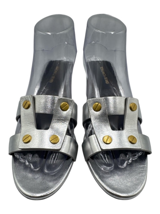 Veronica Beard Shoe Size 8 Silver Leather Metallic Gold studs Mule Sandals Silver / 8
