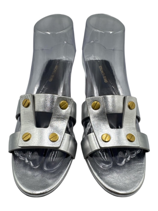 Veronica Beard Shoe Size 8 Silver Leather Metallic Gold studs Mule Sandals Silver / 8