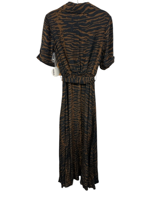 Staud Size 2 Black & Brown Rayon Blend Animal Stripe Short Sleeve Collared Dress Black & Brown / 2