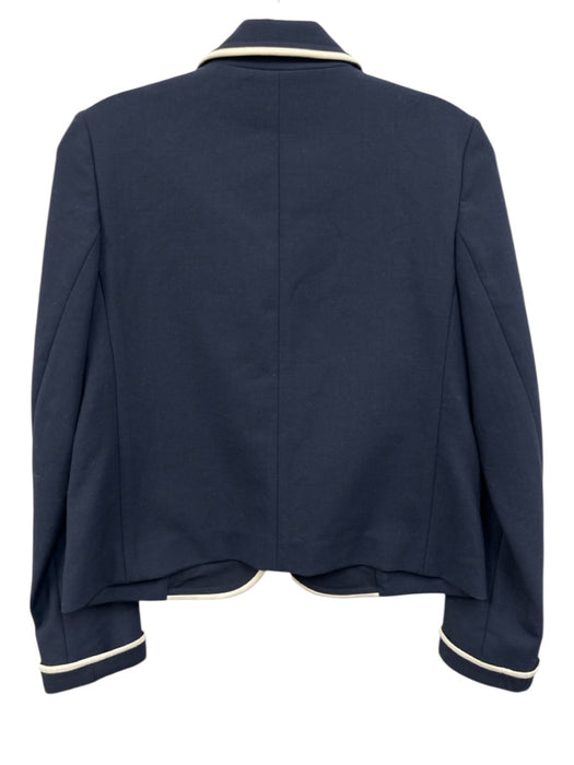 Tory Burch Size 0 Navy Blue & White Polyester Blend Contrast Trim Cropped Jacket Navy Blue & White / 0