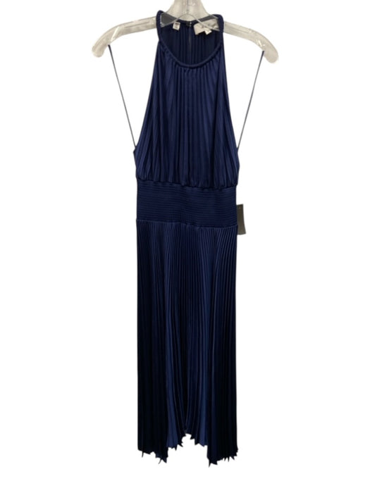 A.L.C. Size 4 Navy Blue Polyester Sleeveless Pleated Button Back Midi Dress Navy Blue / 4