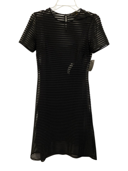 Donna Karan Size XS Black Polyester Blend Overlay Short Sleeve Above Knee Dress Black / XS