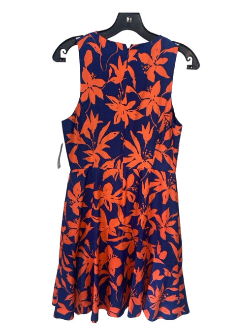 J Crew Size 4 Navy & Orange Polyester Floral Sleeveless Paneled Below knee Dress Navy & Orange / 4