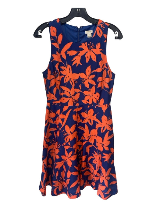 J Crew Size 4 Navy & Orange Polyester Floral Sleeveless Paneled Below knee Dress Navy & Orange / 4