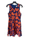 J Crew Size 4 Navy & Orange Polyester Floral Sleeveless Paneled Below knee Dress Navy & Orange / 4