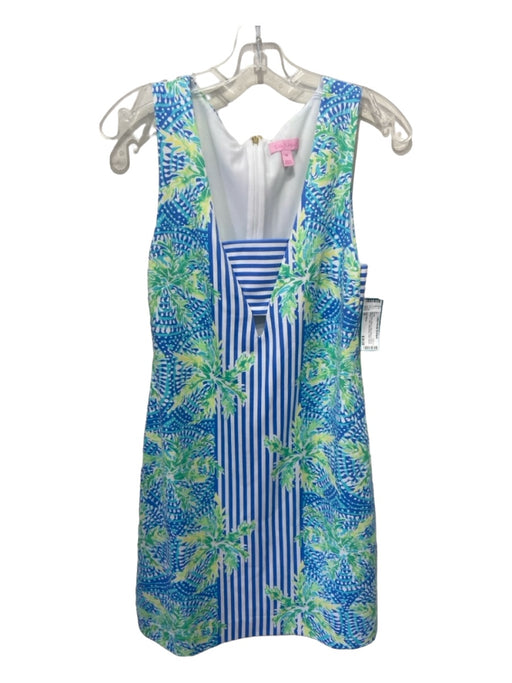 Lilly Pulitzer Size M Blue Green White Cotton Blend Floral & Stripes Shift Dress Blue Green White / M