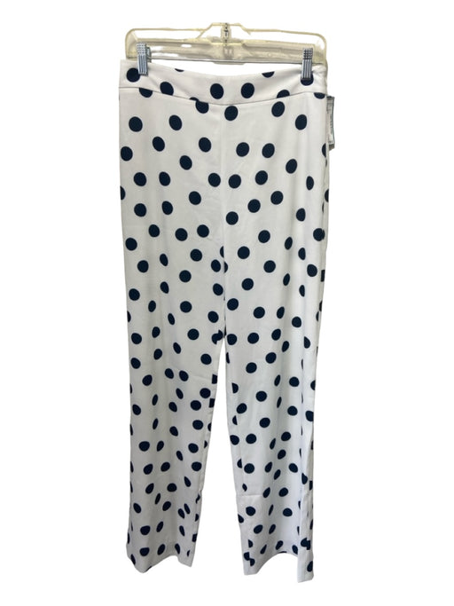 Tuckernuck Size M White & Navy Polyester Polka Dots Side Zip Boot Cut Pants White & Navy / M