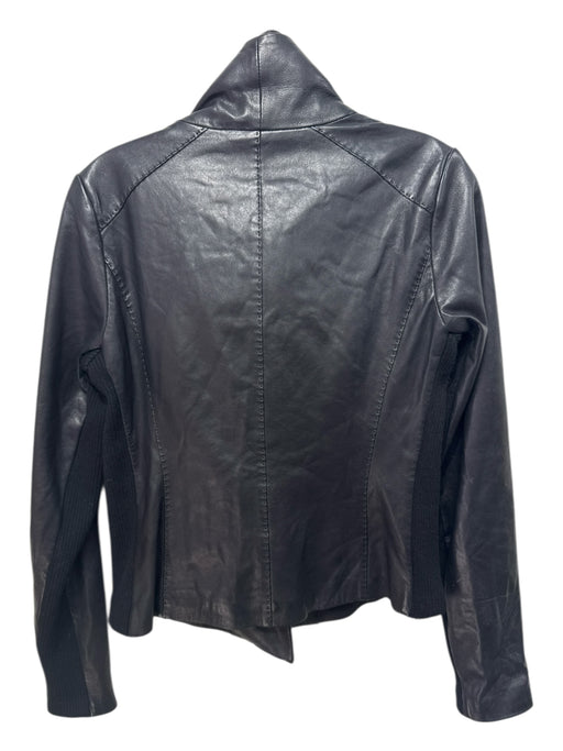 Vince Size M Black Leather Cotton Lining Stitch Detail Wrap Collar Jacket Black / M
